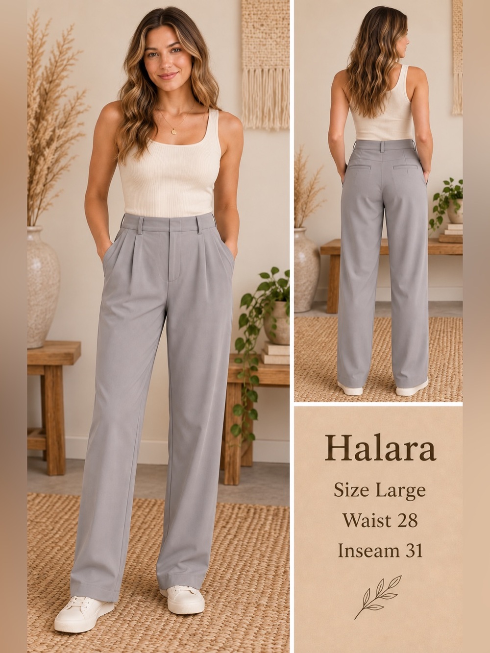 HALARA Wide Leg High-Rise Pants in Light Gray